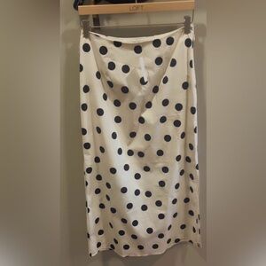 LOFT Cream and Black Polka Dot Midi Pencil Skirt